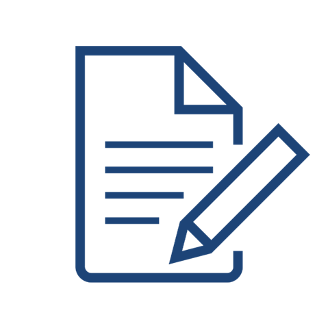 A simple dark blue square on a white background.